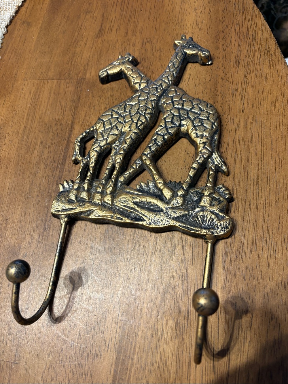 Antique Gold Giraffe Double Wall Hook - Decorative Home Accent